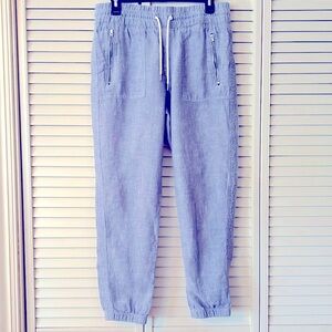 Athleta Denim Blue Linen Draw String Pants Size 10